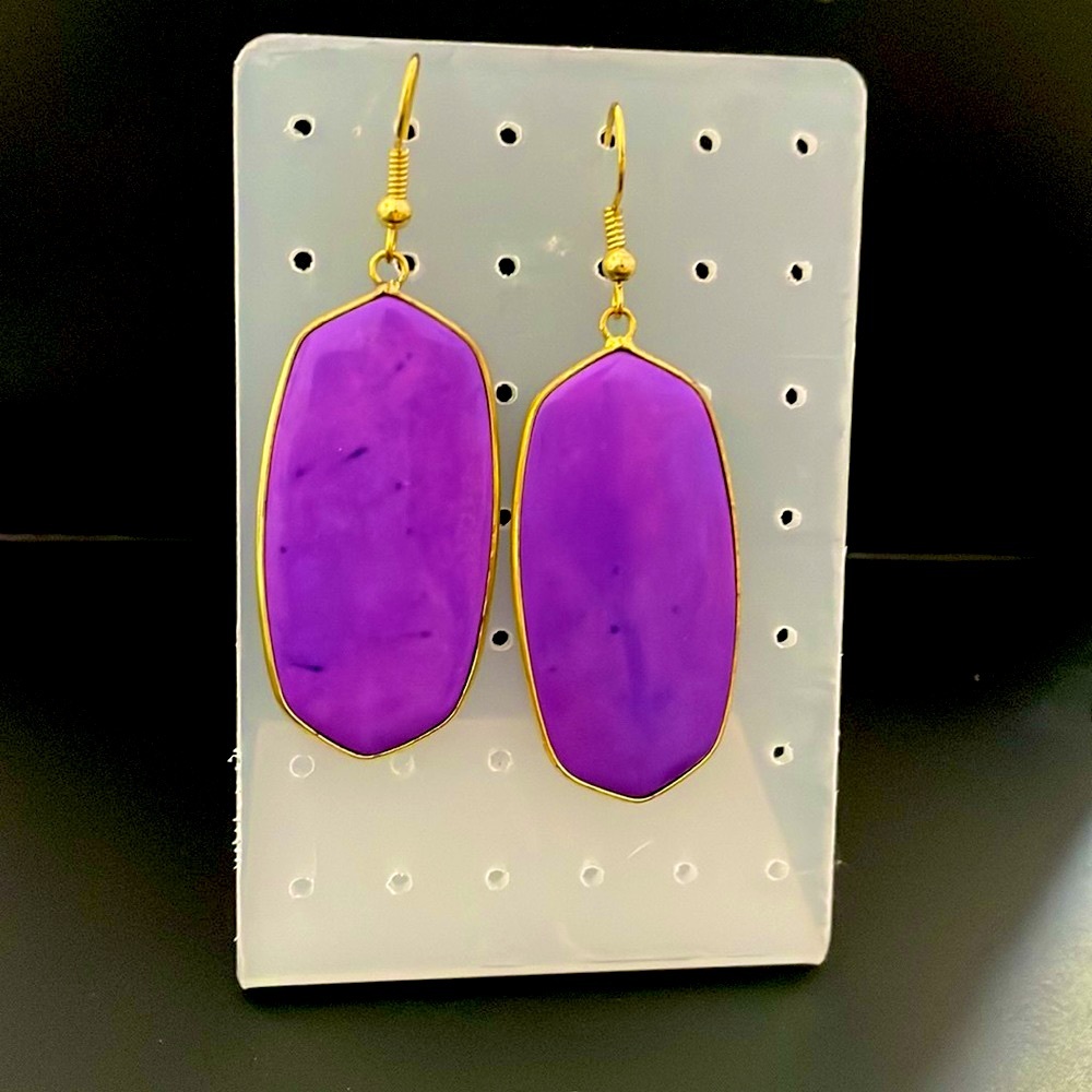 Unique Purple Stone Statement Earrings - Gold
